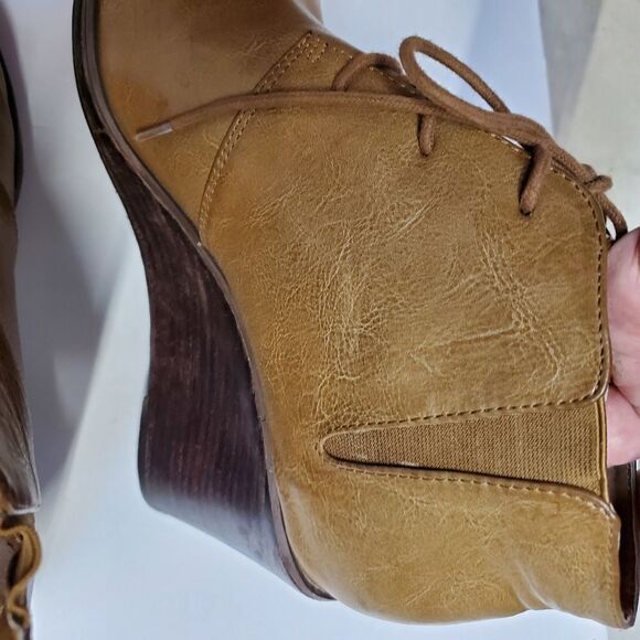 Torrid tan faux leather wedge booties lace up - Picture 2 of 8